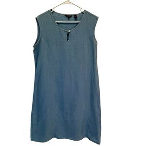 LaNaturelle 100% Linen Chambray ‎ Sleeveless Shift Dress Casual Womens Sz Med